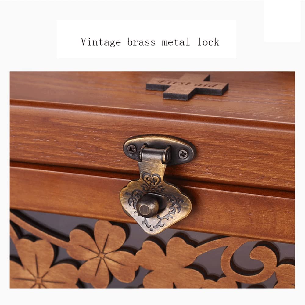 Erste Hilfe Set/Verbandskasten Holz Medical Box Erste Hilfe Box Container Box Tragbare Aufbewahrungsbox Familie Erste-Hilfe-Kit Retro Medizin-Box Familienmedizin Box