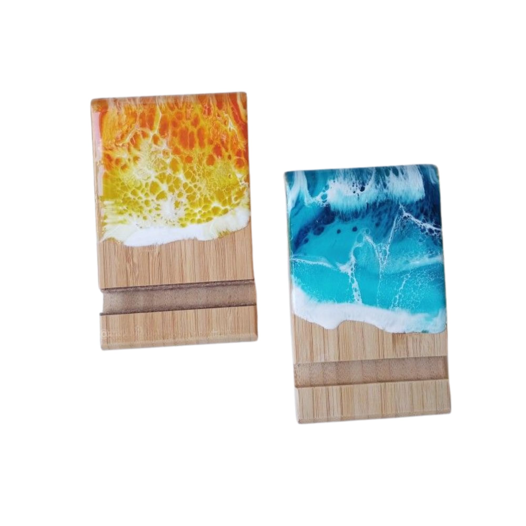 Modern Ocean epoxy resin & wood phone stand for desk, Phone Stand, Stylish & Portable Phone Stand, Best Holiday Gifts for Employees, Gift for Her Him (Ocean Blue)