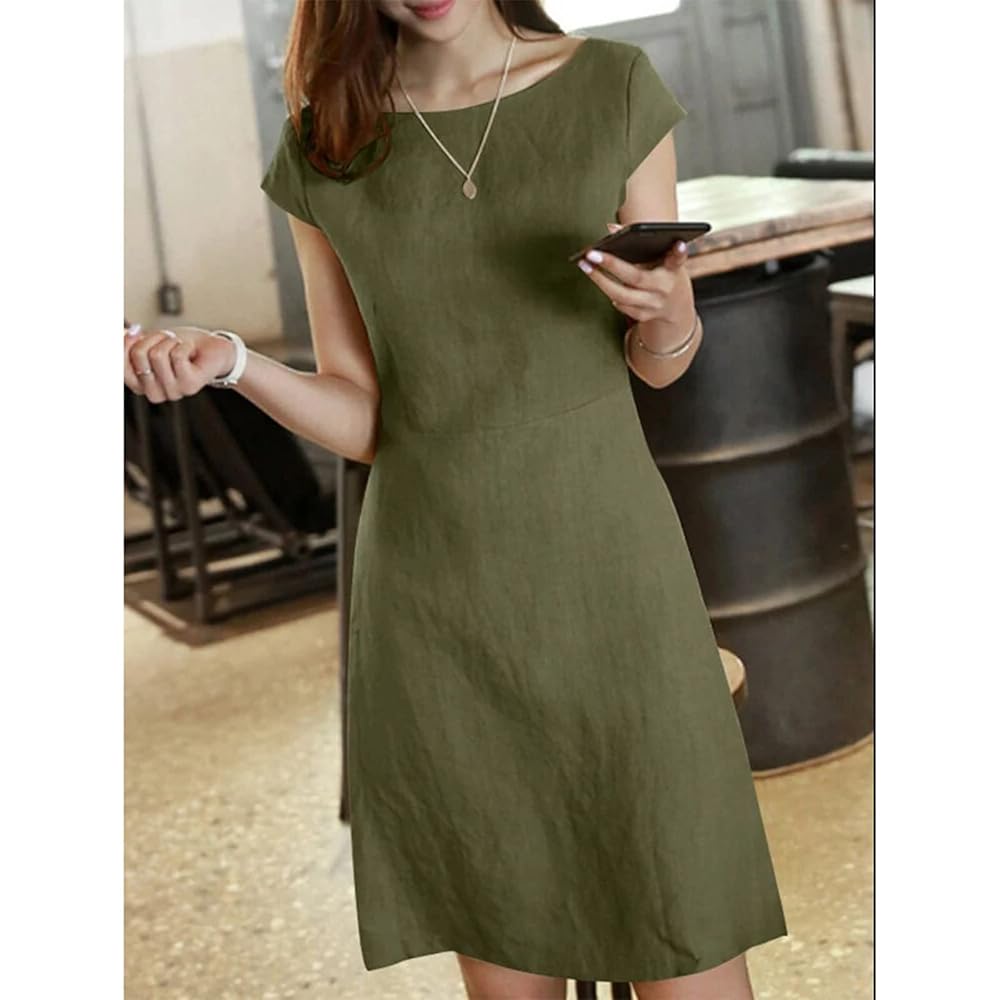 Amazon.com: Women's Relaxed Fit Cap-Sleeve High Waist Midi A