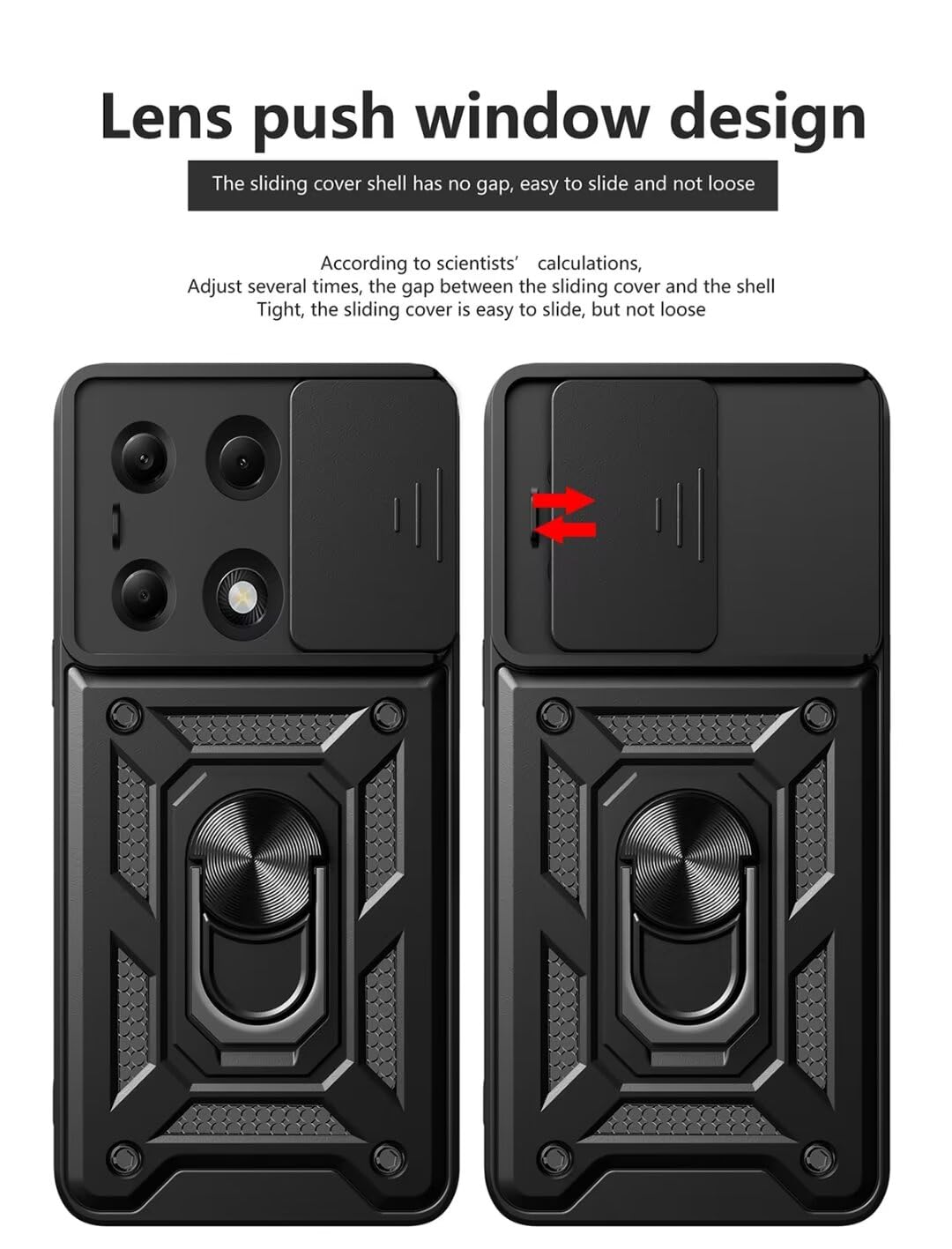 Custodia rigida ad anello per Xiaomi Redmi Note 14, nera