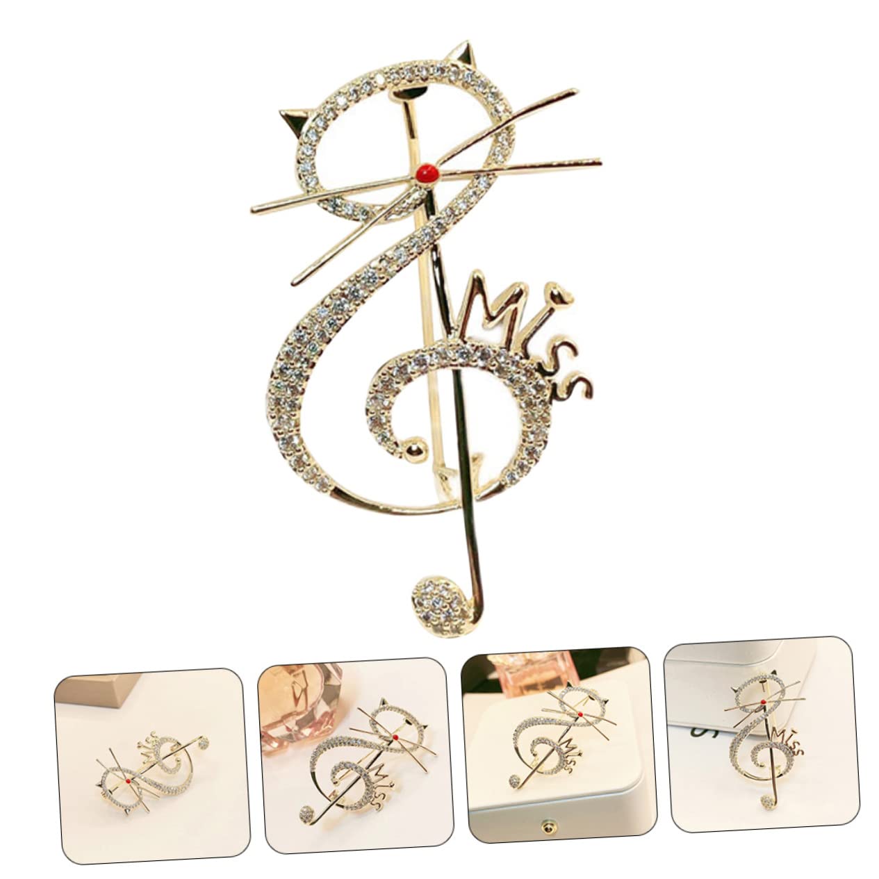 GALPADA spilla nota musicale spilla a forma di gatto spilla in zircone spille retrò spilla abbigliamento spilla Madre arredamento d'epoca ornamento di zirconi Spilla gatto ， Golden