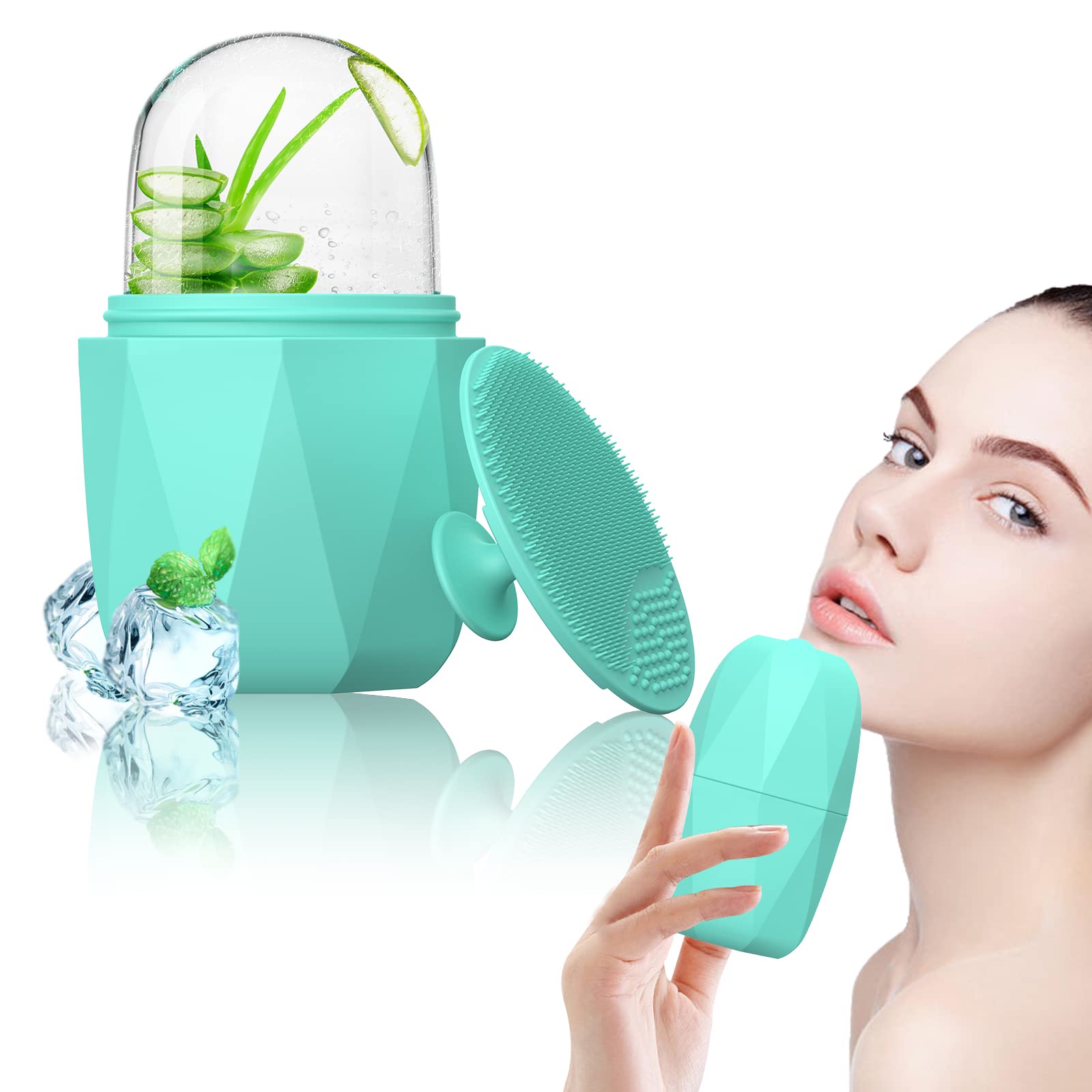 Simpeak 2 Piezas rodillo de hielo facial Ice Roller Silicon Rodillo de Hielo y limpieza manual de silicona kit para Cara - Verde