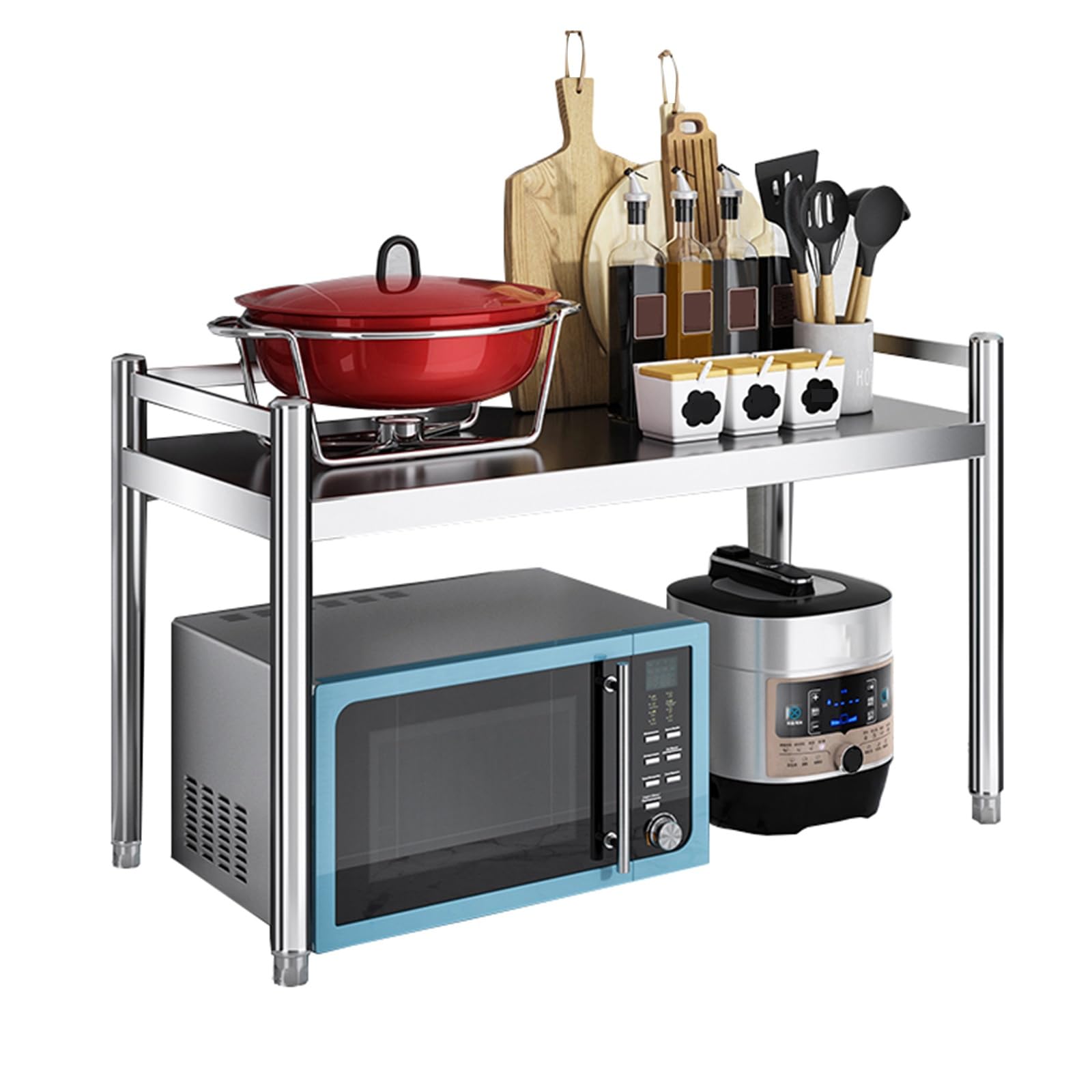 OWOHYG Stainless Steel Microwave Shelf,Space-Saving Kitchen Rack,Sturdy Work Surface For Bakers-Ideal For Kitchen Storage Solutions.