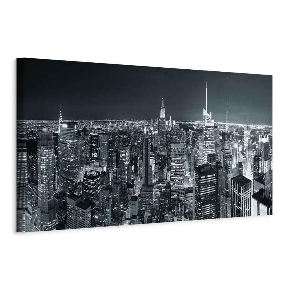 artgeist Canvas Wall Art Print City New York 35x12 in - 1pcs Home Decor Framed Stretched Picture Photo Painting Artwork Image Skyline Skyscrapers Panorama Night 9020122