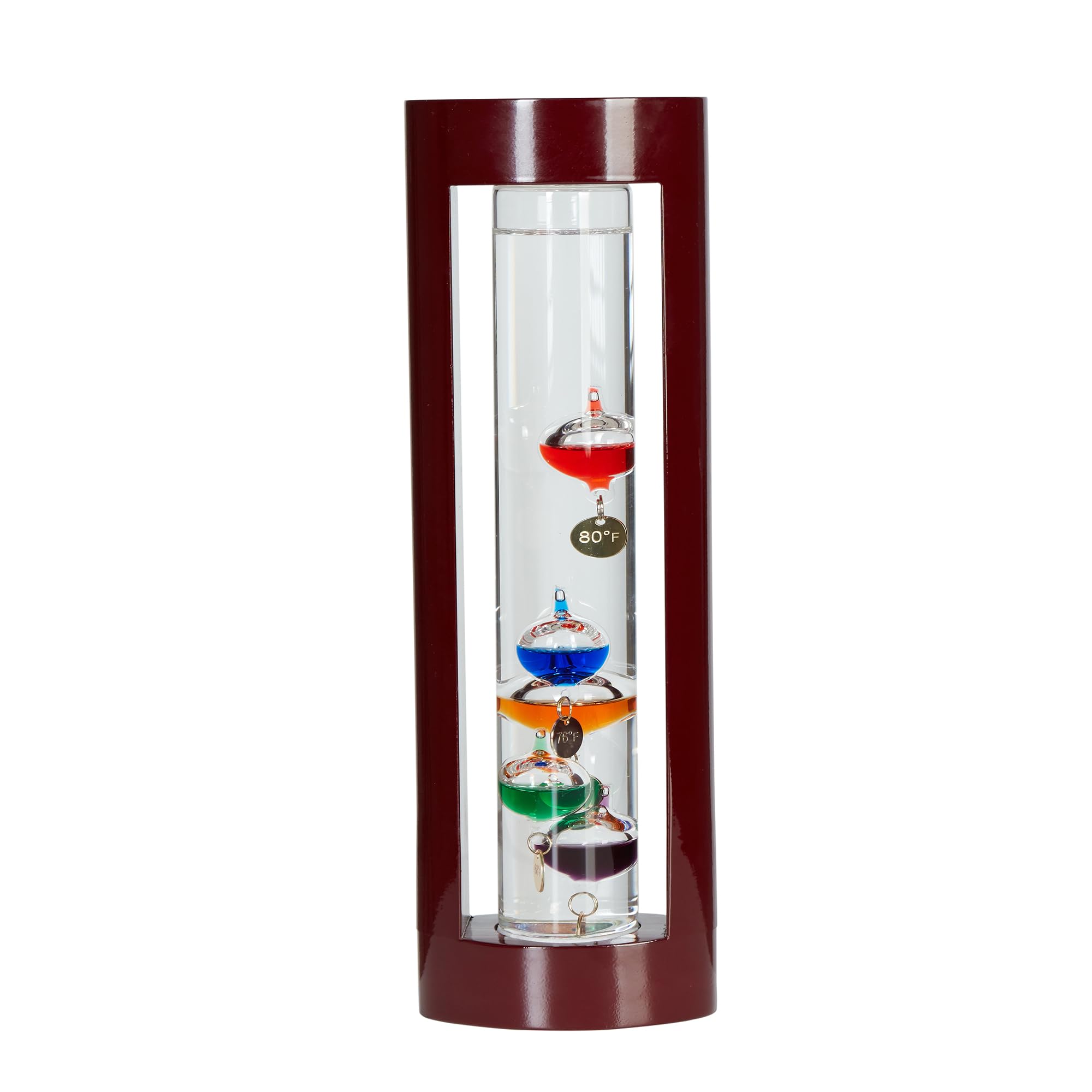 Wooden Frame Galileo Thermometer with 5 Colored Balls from 64ºF to 80ºF Glass Galileo Thermometer Gorgeous Gift for Family or Friends Present Home,