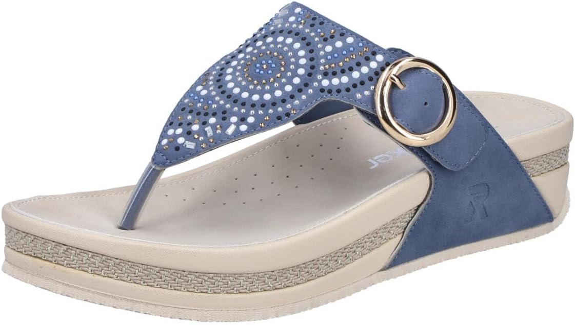 Rieker Women's V1465 Toe Separator Sandals, blue, 36 EU