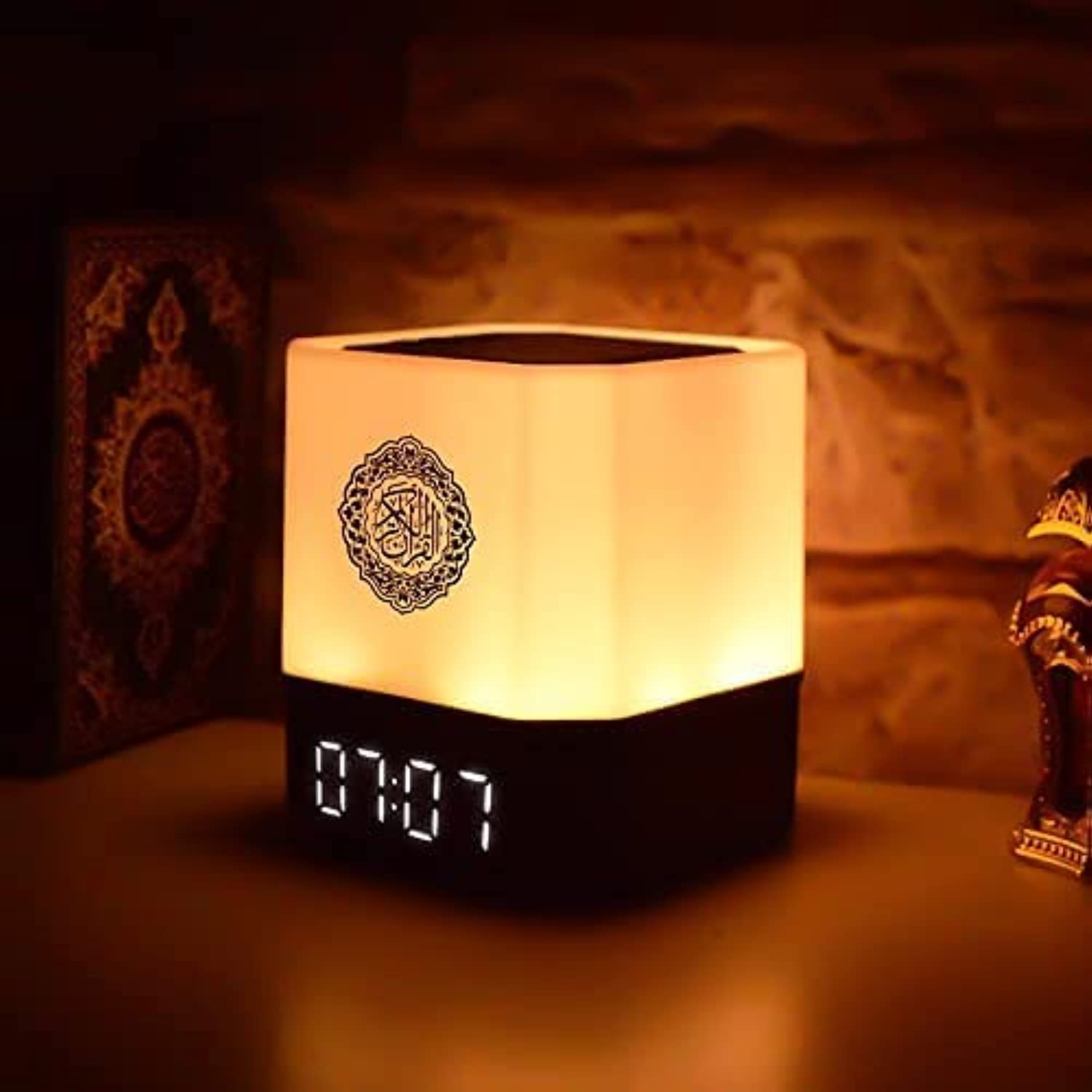 NA Duran Bluetooth Speaker Lamp, 5 in 1 Speaker with 7 Colors LED Lights, Quran Recitations and Song, Fast Surah Selection, FM Broadcast, Remote & Touch Control