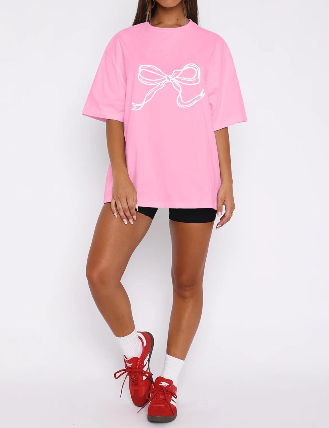Women Oversized Bow T Shirts Short Sleeve Crewneck Graphic Tee Shirts Cute Bow Shirts Casual Basic Aesthetic Tee Tops - Image 5