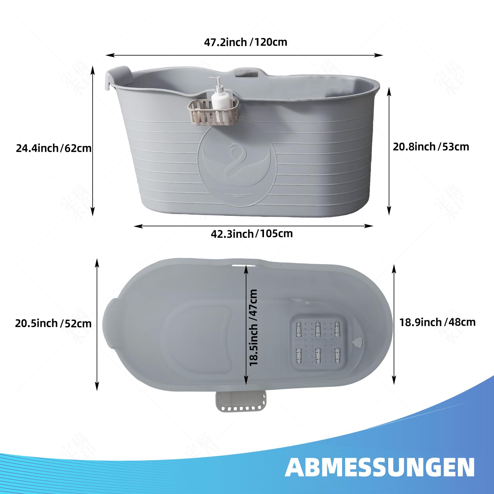 Mobile Badewanne für Erwachsene XL, Ideal für das kleines Badezimmer, 123 * 55.5 * 63cm, Stylisch und Stimmungsvoll (Weiss mit graue Kissen)