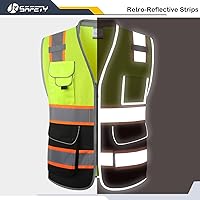 Vista 3 de JKSafety Chaleco de Seguridad de Alta Visibilidad Clase 2 con 9 Bolsillos, de Malla Reflectante de Alta Visibilidad para Hombres y Mujeres, Cuello