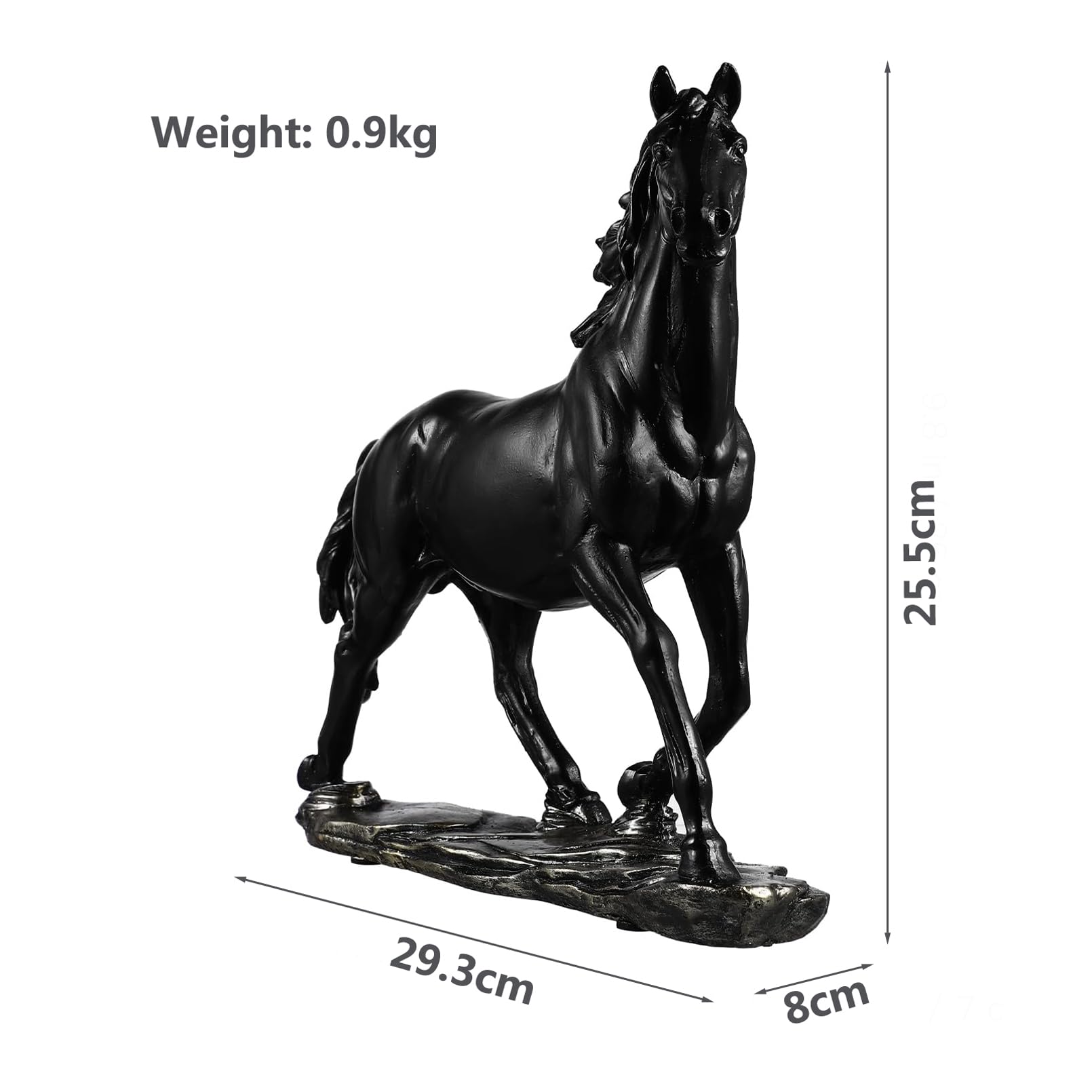 Cutfouwe Decorazione con Statua di Cavallo,Statuetta d'Arte di Cavallo in Resina in Piedi per scrivania di casa,Ufficio,libreria e armadietto del Vino,Ornamento,Nero