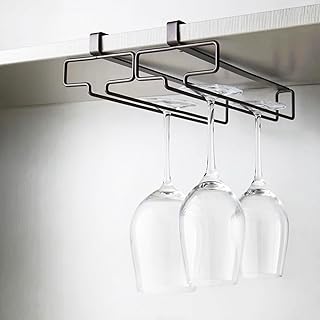Beauenty Wine Glass Holder 2PCS Stemware Rack Hanger Under Cabinet Wine Glass Rack Kitchen Hanging Glass Storage Rack Organizer