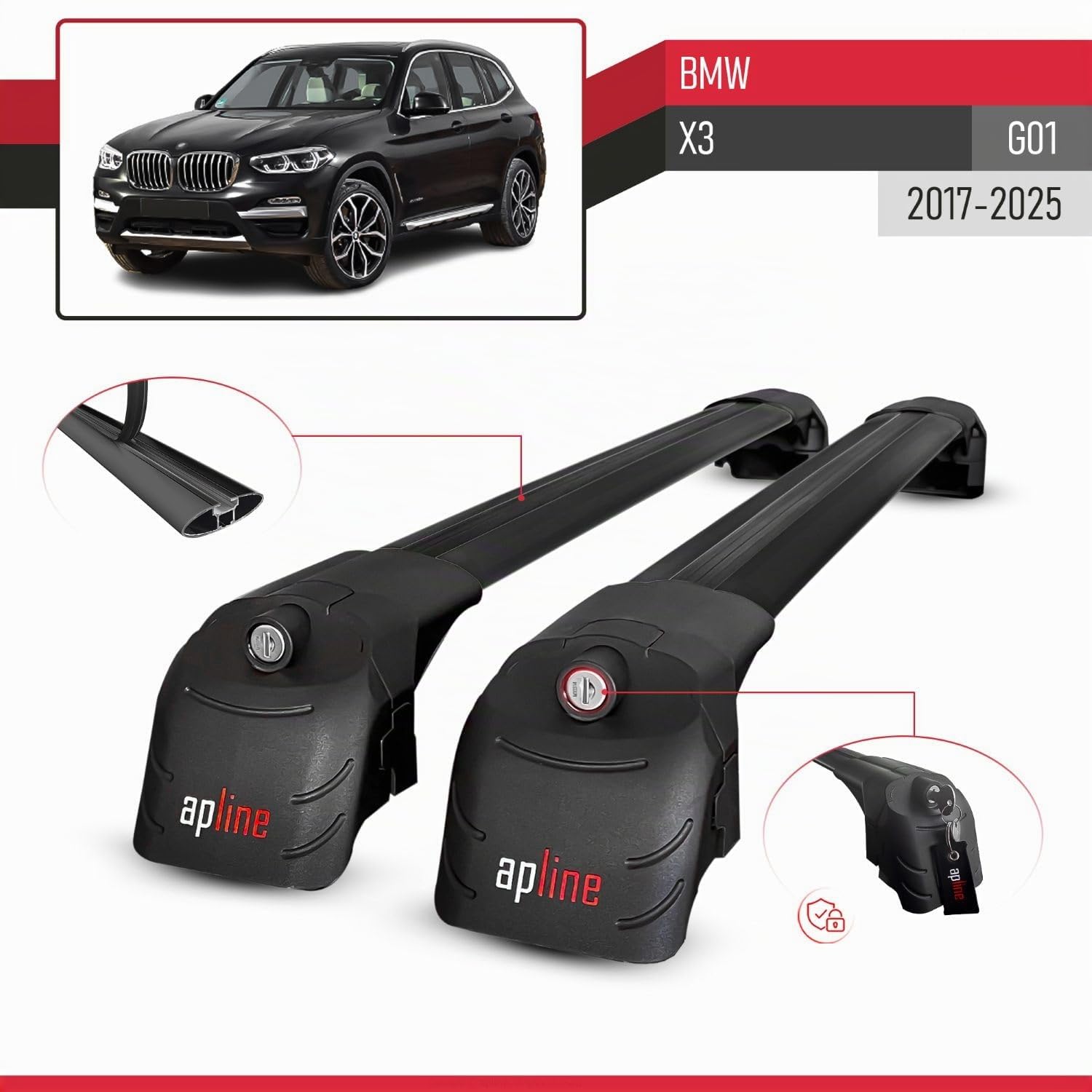 Kompatibel mit BMW X3 (G01) 2017-2025 ACE-2 Modell Relingträger Dachträger Auto Gepäckträger Schwarz Aluminium 2 Stangen