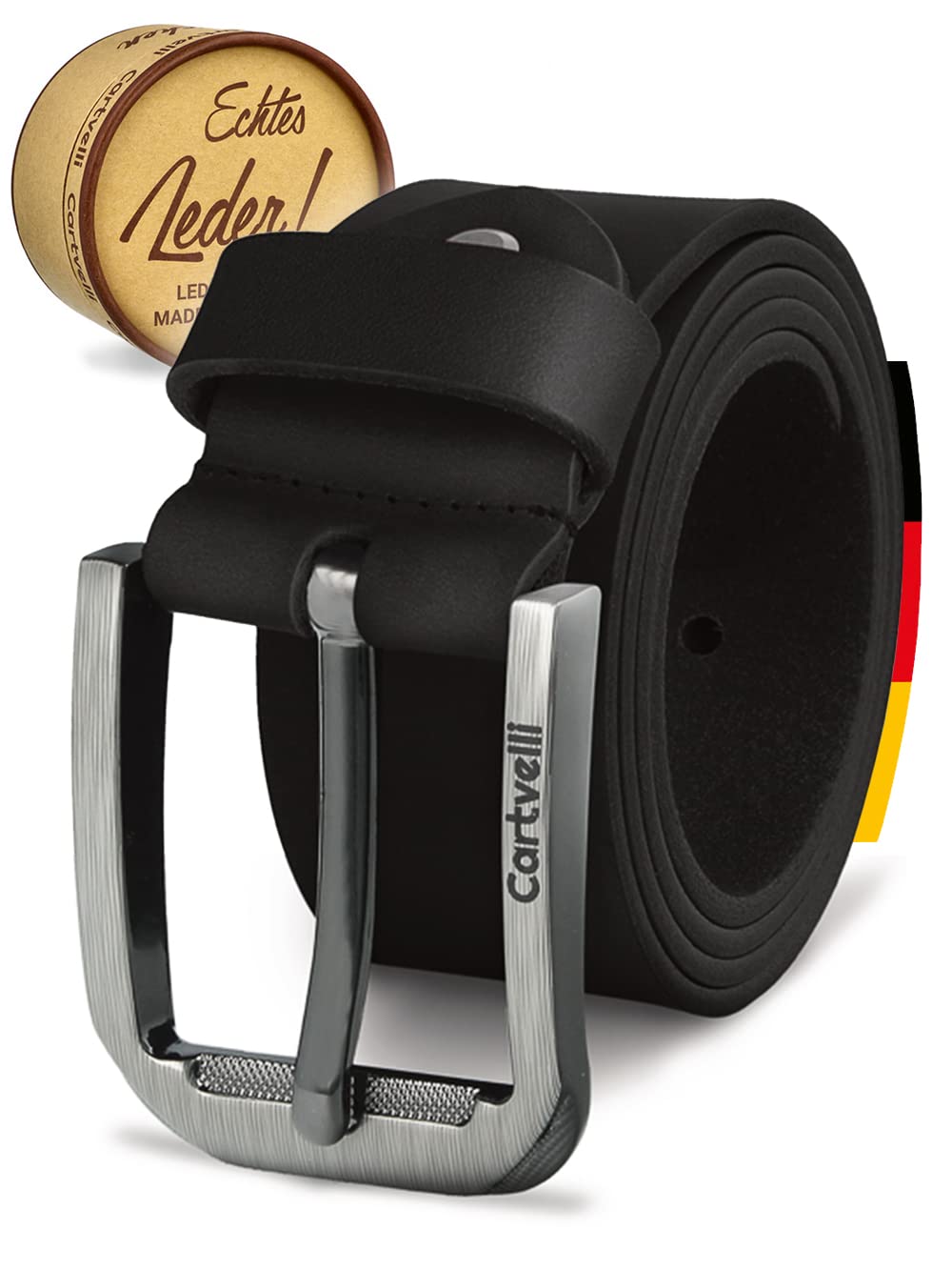 Ceinture homme cuir haute qualité 40 mm - pleine fleur tanné végétal, 3 mm d’épaisseur - Made in Germany - raccourcissable - sans nickel - coffret cadeau élégant