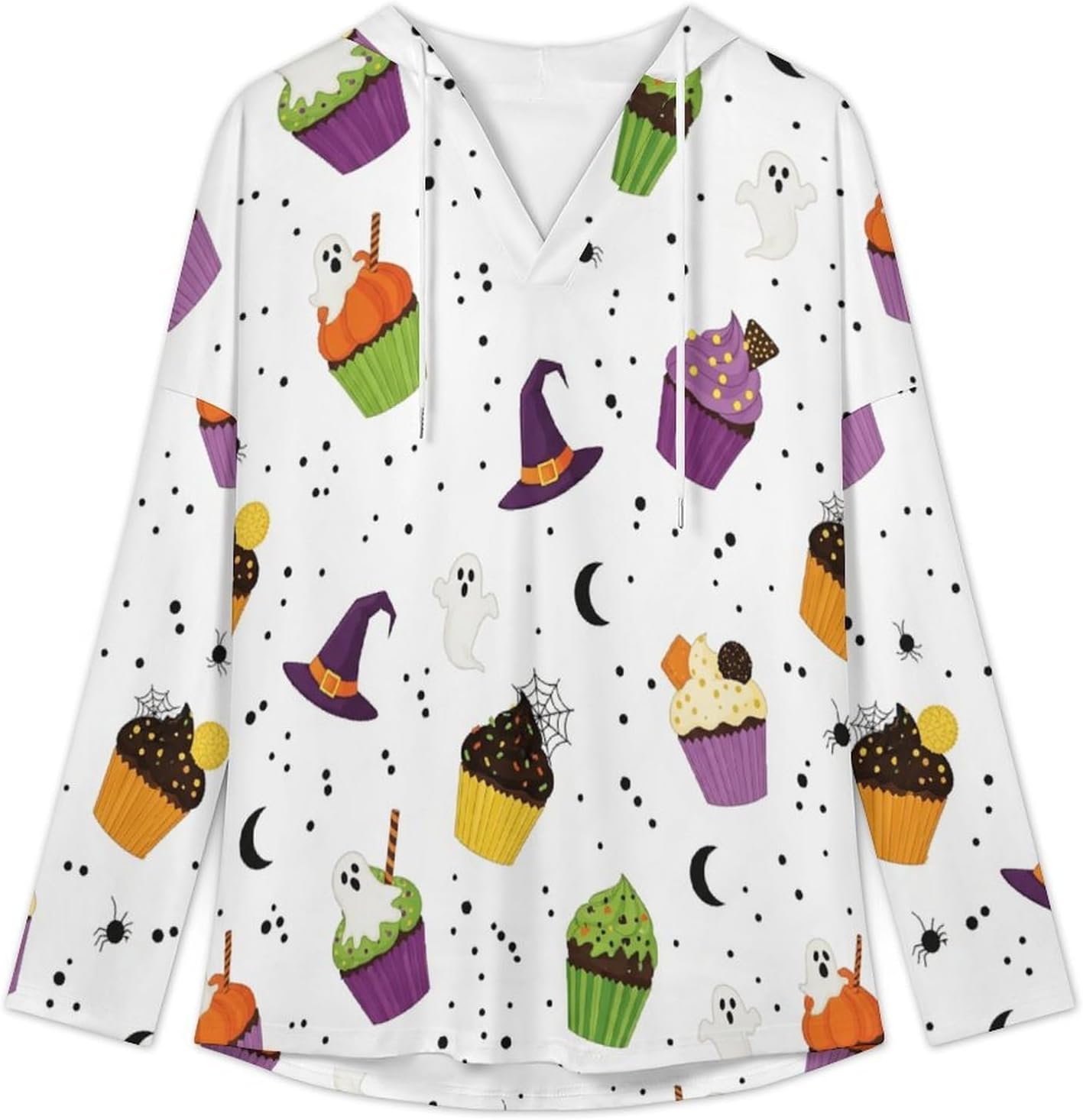 Women's V-Neck Hoodies Long Sleeve Pullover Sweatshirt with Drawstring, Loose Fit Lightweight Casual Top
