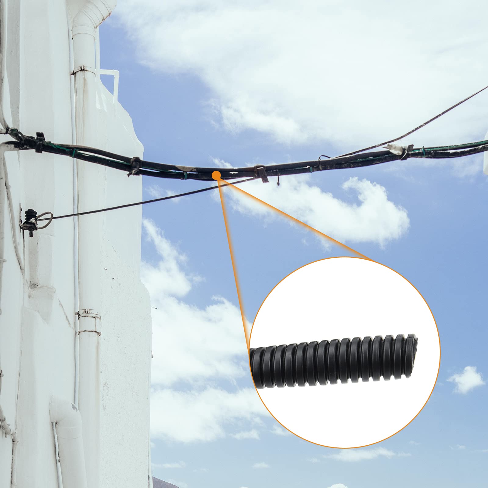 Tubo Corrugato da Esterno, 50 m di lunghezza, tubo aperto vuoto scanalato, Guaina Flessibile protettivo di Cavi Elettrici, nero, diametro: interno 10 mm, esterno 13mm