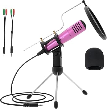 Smartphone Microphone, 3.5mm Condenser Microphone, Plug and Play, Tripod Stand & Pop Filter, Desktop Microphone, Compatible with Windows, Mac, iPhone, Android, Recording, Podcast, Youtube