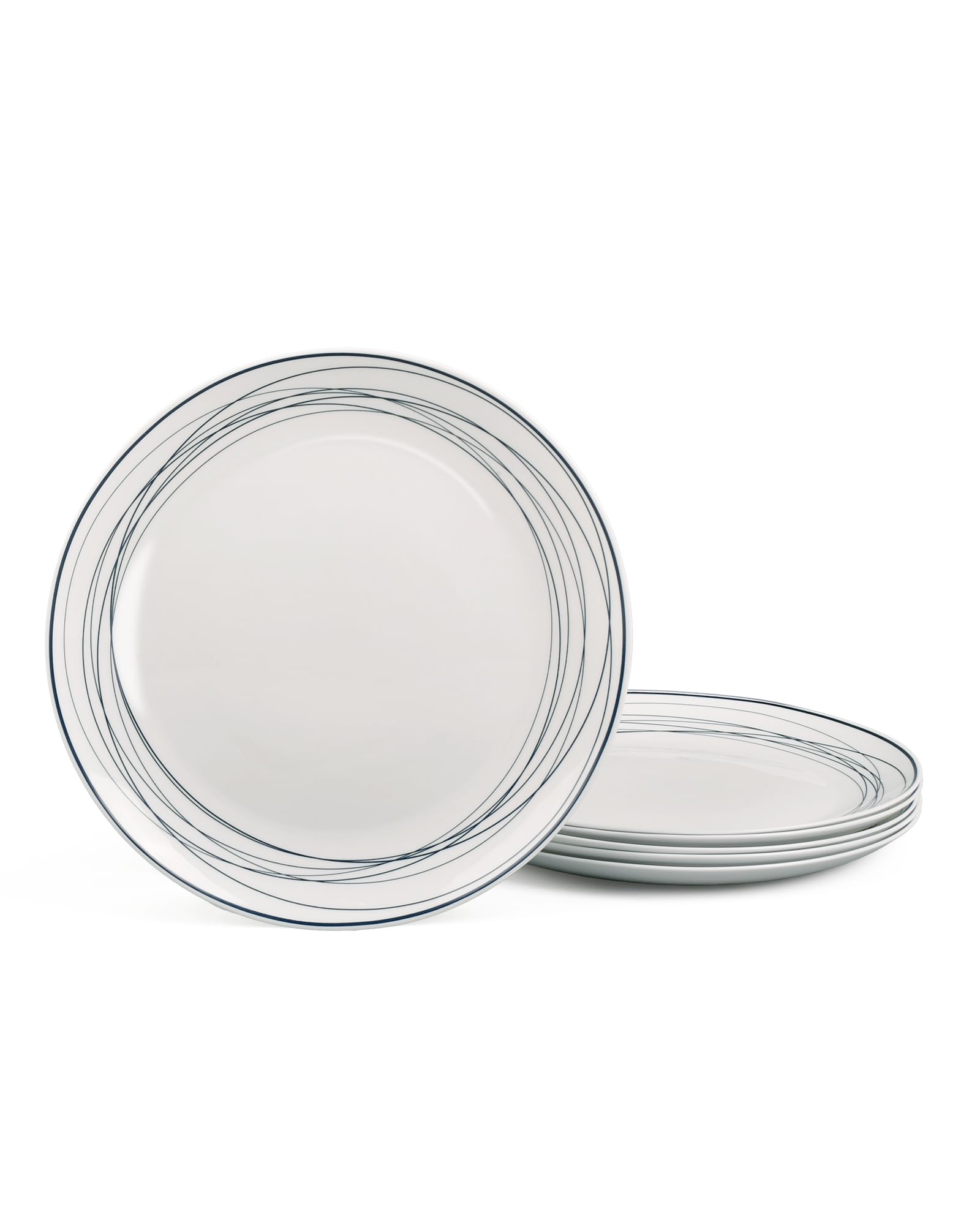LaGlint 10.5 Inch Dinner Plate Set of 6, Blue Geometric Opal Glass