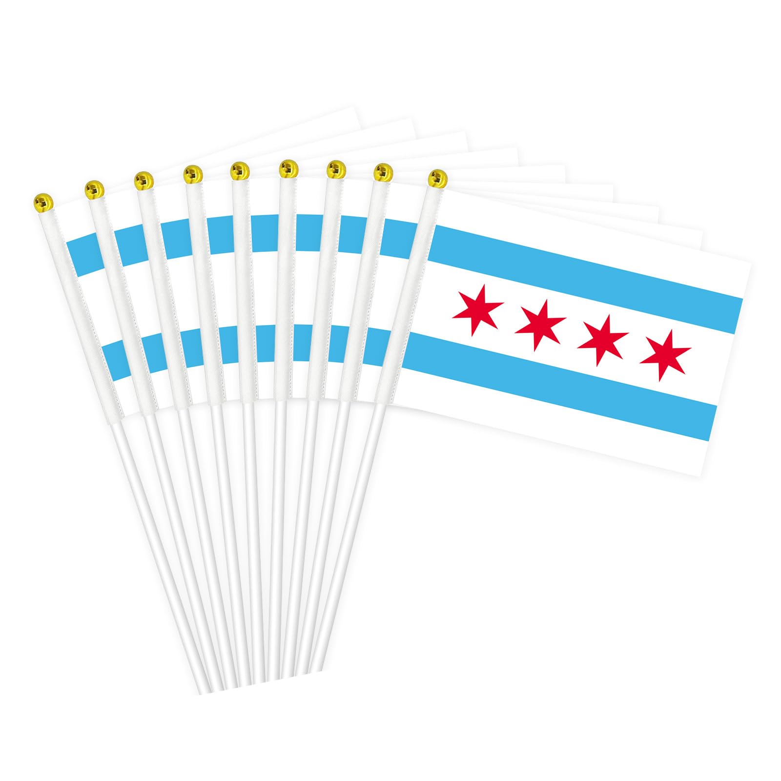 mflagperft Chicago Flags on Stick 12 Pack, Small Handheld Chicago Flag
