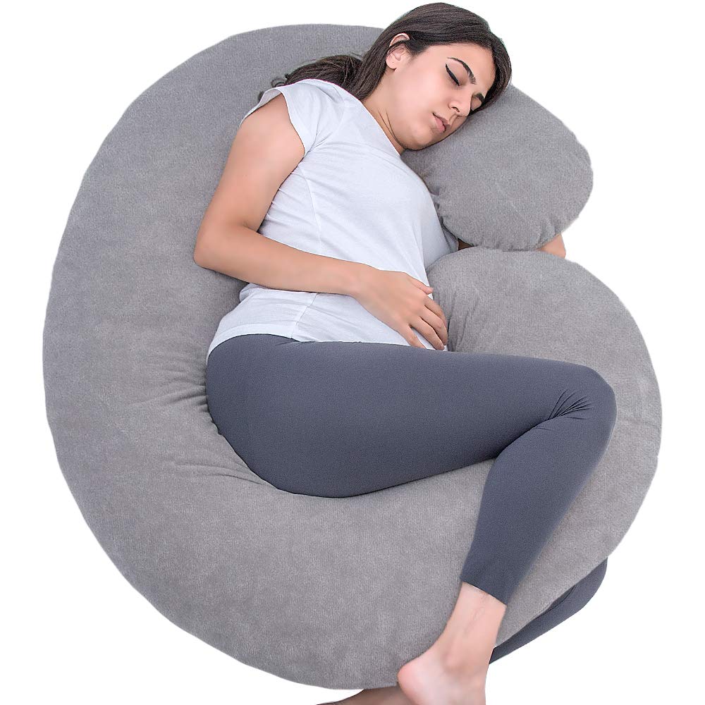 Pregnancy Pillow, C Shaped Full Body Pillow for Maternity Support, Pregnant Women Sleeping Pillow with Velvet Cover (Dark Grey)OEKO-TEX STANDARD 100