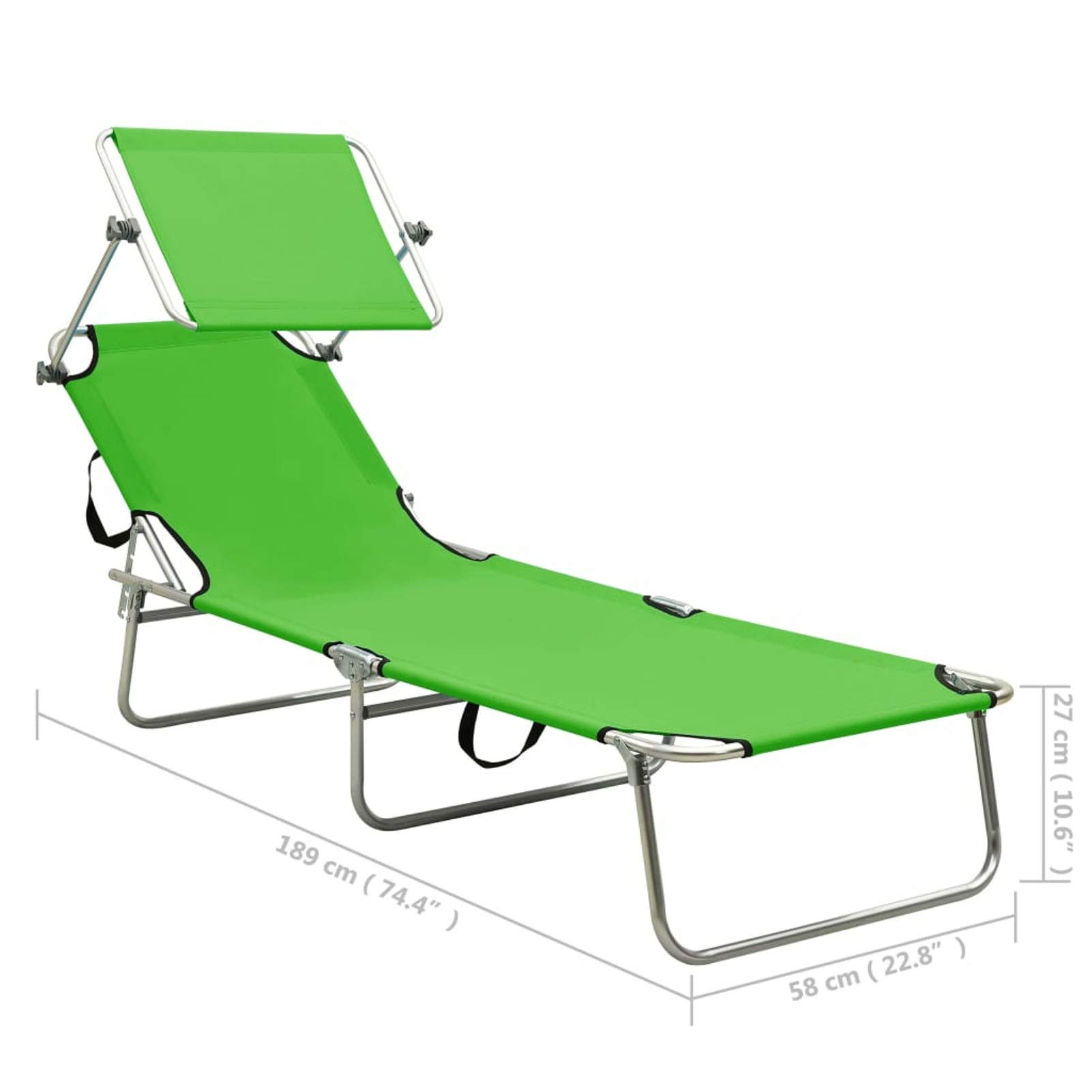 Tidyard Klappbare Sonnenliege mit Dach Klappbare Strandliege Gartenliege Liegestuhl Sonnenschutz Rückenlehne verstellbar Relaxliege Liege Stahl Apfelgrün