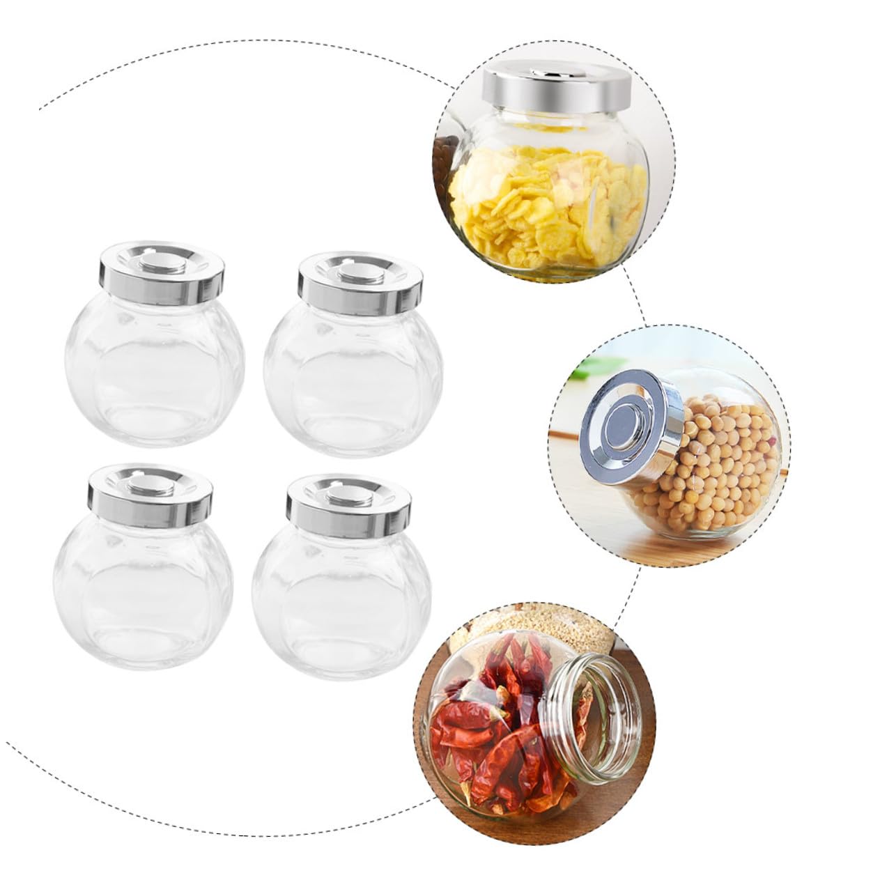 Veemoon Set 8 Barattoli in Vetro Chiusura Ermetica da 180 Ml Contenitori per Alimenti e Tè Trasparenti e Compatti per Conservare Frutta Secca e Caramelle in Cucina