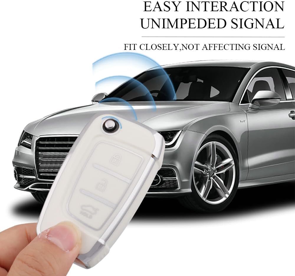 TPU Key Fob Cover for Hyundai Elantra Solaris 2 Tucson I30 I35 I40 Ix35 Kona Genesis Santa Fe Azera Verna Accent Celesta Sonata Accessories Key Shell Cover Flip 3 Button Key-White image 3