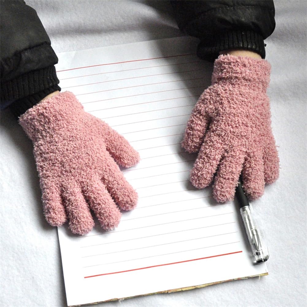 Queenbox Plush Coral Full Finger Gloves, Baby Winter Soft Mittens for 1-4 Year Unisex, Pink 2