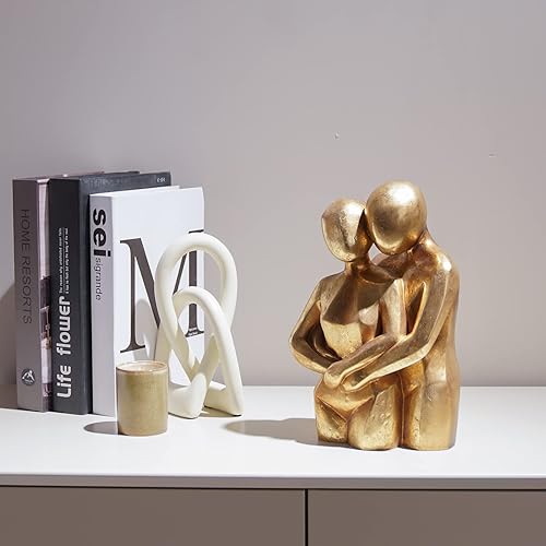 Miniatura 9 de Guichifun Hugging Couple Sculptures Home Décor - Modern Gold Lovers Statues Resin Collectible Figurines Anniversary Wedding for Home Shelf Décor