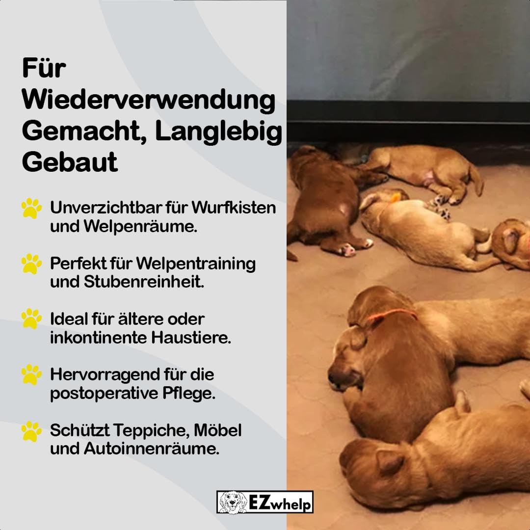 EZwhelp Wiederverwendbare Inkontinenzunterlage Waschbar für Hunde | Wasserfeste PIPI Matten für Hunde | Welpen Zubehör | Hundebett | Trikot-Rückseite | Hundezubehör | 119x119 cm