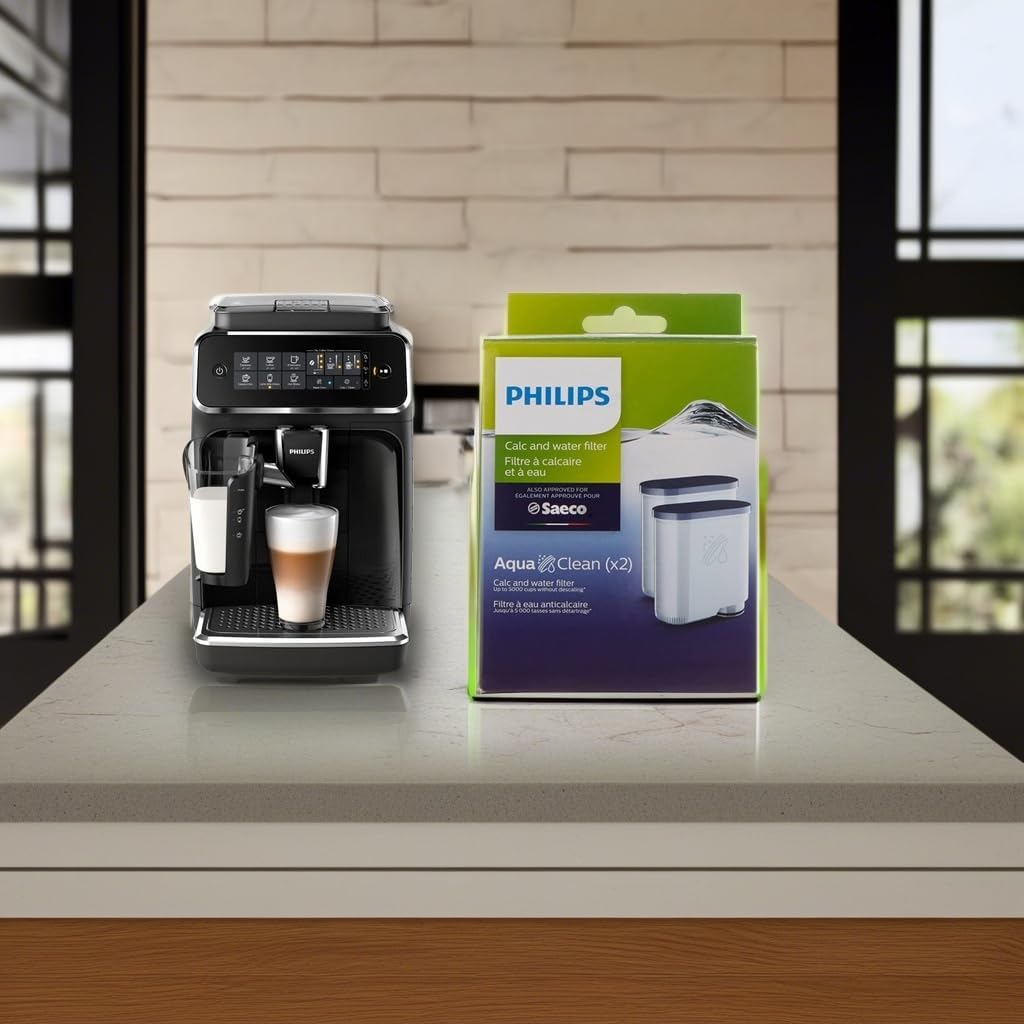 Philips 3200 Series Fully Automatic Espresso Machine w/LatteGo, Black, EP3241/54 & Philips Saeco AquaClean Filter 2 Pack, CA6903/22