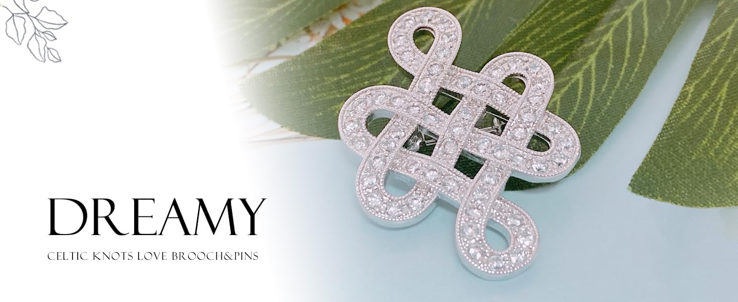 Bling Jewelry Eternal Celtic Love Knot Work Cubic Zirconia Pave CZ Wedding Brooch Pin For Women Rhodium Plated Brass 1.2 Inch