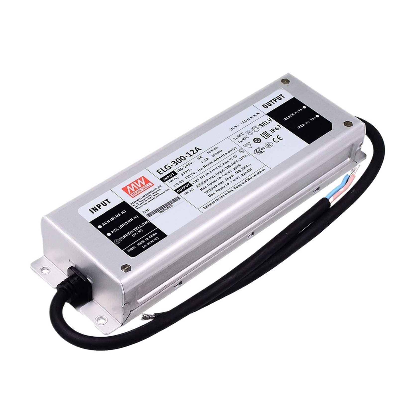 Fcarumiqp One Color Elg-300 300W 12V 24V Led Power Supply 110V/220V Ac Waterproof Ip67 Meanwell Adjustable Led Driver