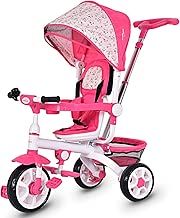 Costzon 4 in 1 Kids Tricycle Steer Stroller Toy Bike w/Canopy, Safety Seat, Storage Basket, Foot Pedals, for Children Age 10 Months to 5 Years Old (Pink) - coolthings.us