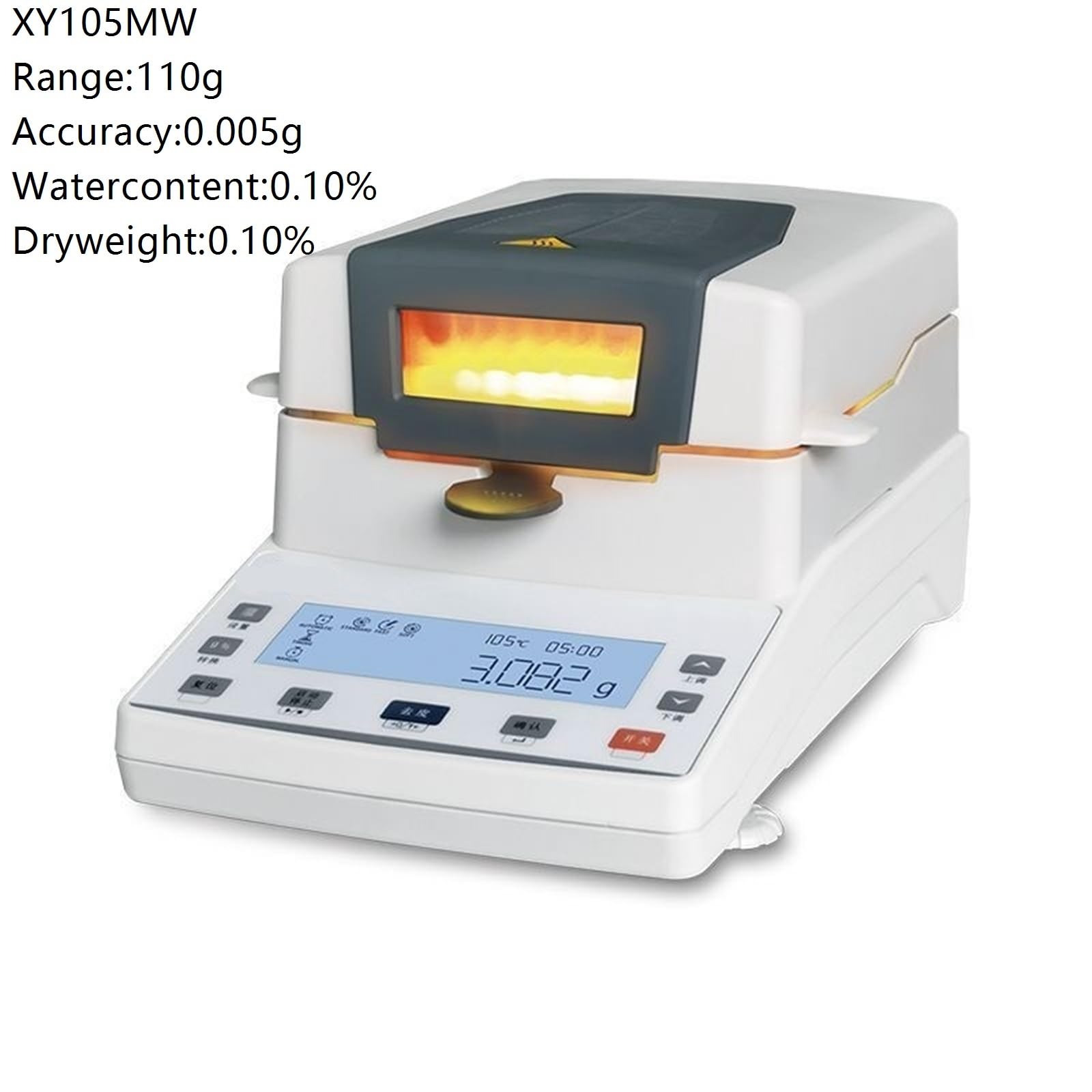 Analizador de humedad, balanza de humedad, Analizador de humedad halógeno, calentamiento por lámpara halógena de alta eficiencia, interfaz USB RS232 para medicina agrícola(XY105MW)