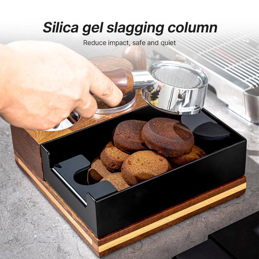 Espresso Knockbox und Tamp Station, 2 In1 Kaffeeorganisator, 23 x 18.2 cm | mit abnehmbarer Knockbox, Tamping Station für Aufbewahrung 51 mm 54 mm 58 mm Kaffeezubehör, Espresso -Zubehör, Kaffeemaschine