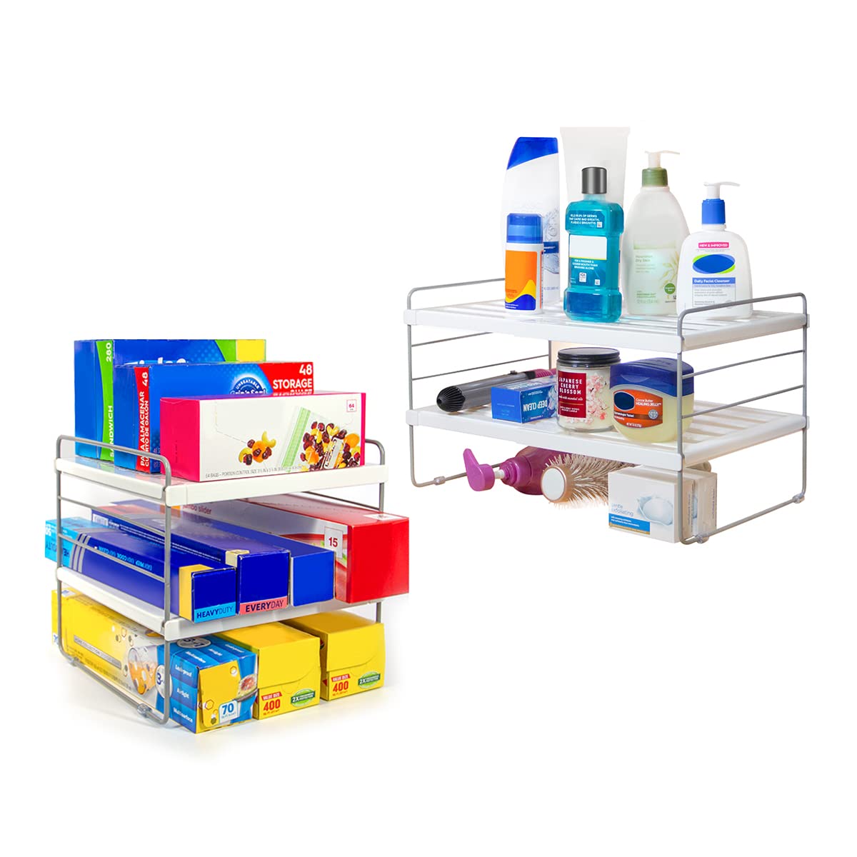 Photo 1 of Grand Fusion Expandable Storage Shelf, Adjustable and Stackable Storage Organizer Rack, Expand from 9.8 to 15.6 inches Long and 3.7 to 8.3 inches Tall, 40lb Capacity, Pack of 2