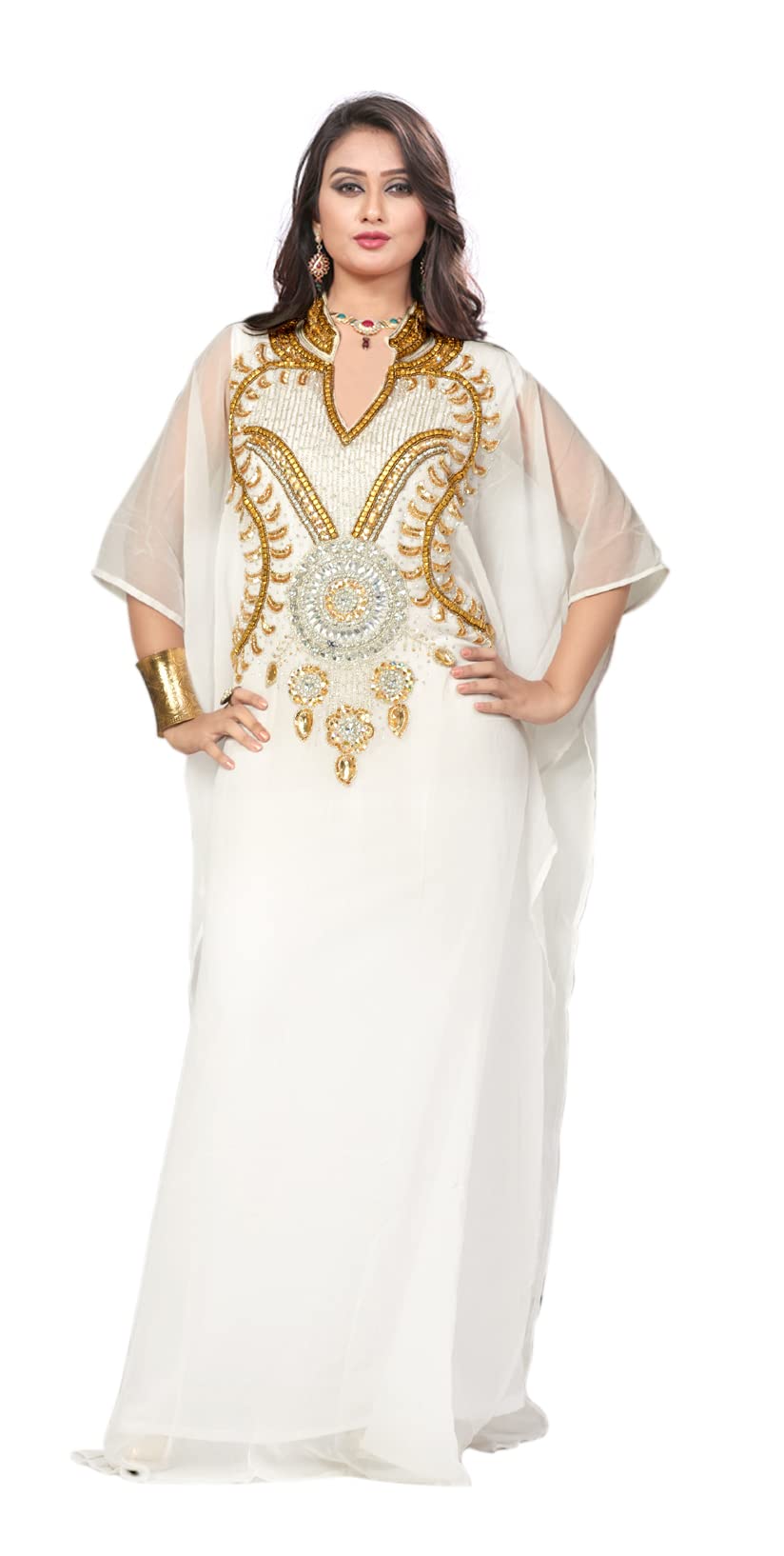 KoCWomen's Kaftan Maxi Dress Farasha Caftan KFTN116-White