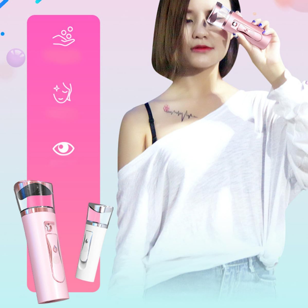 Nano Facial Pulverizador de Nanoniebla, Rociador de Bruma Facial, 30ml, 3.7v/2000ma, Abs y Silicona, Rosa, Hidratación Profunda, Depósito de Gran Capacidad, para Camping y Viaje