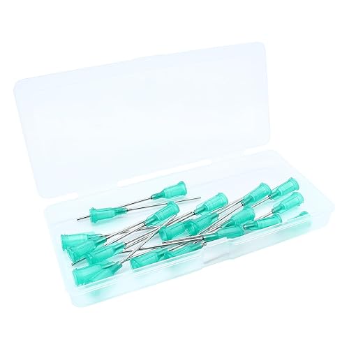 Paquete de 20 fideos dispensadores de punta roma de 18Ga de 1.5 pulgadas, jeringa de plástico verde, punta roma, agujas dispensadoras cónicas Luer