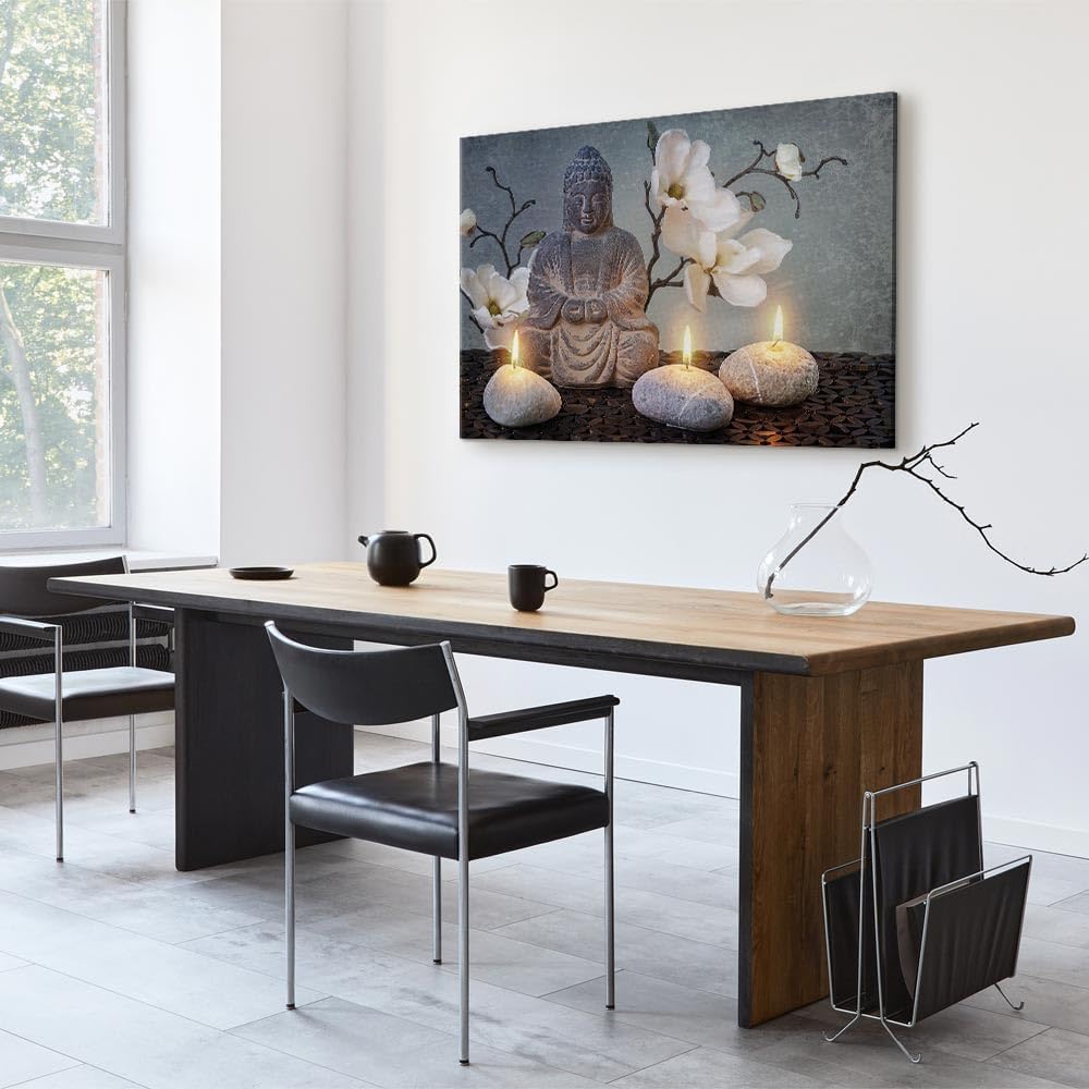 artgeist Acoustic Canvas Wall Art Buddha 35x24 in - 1pcs Picture with Acoustic Foam Sound Print Artwork Room Acoustics Soundproofing - Stone Orchids Feng Shui p-B-0041-b-a
