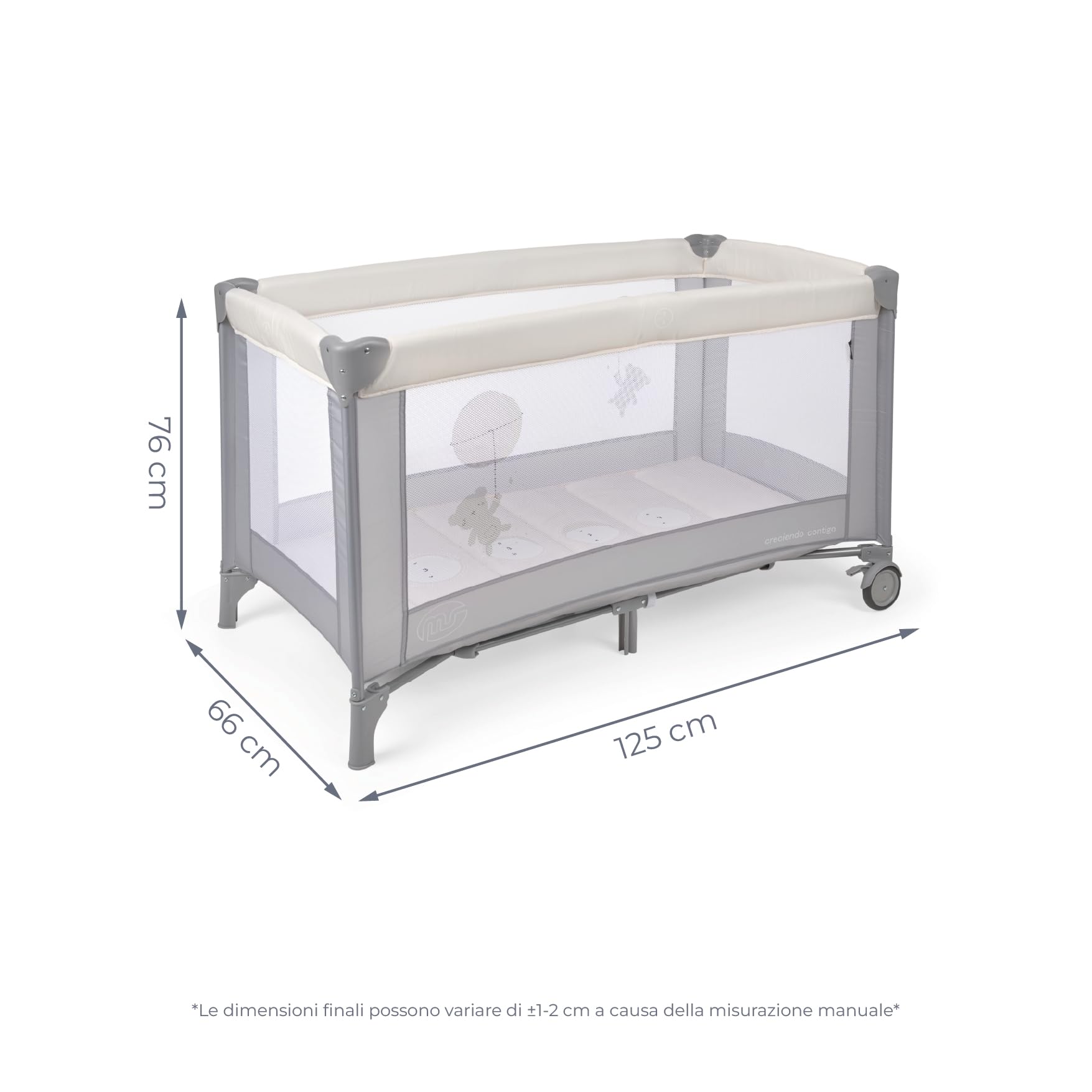 ms Baby World - Lettino da viaggio 120 x 60 cm, per bebè, incluso materasso e borsa per il trasporto, da 0 + mesi fino a 15 kg, facile da piegare e da montare, leggero e stabile