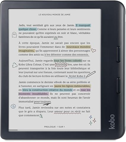 Kobo Libra Colour | eReader | 7" Glare-Free Colour E Ink Kaleido 3 Display | Dark Mode Option | Audiobooks | Waterproof (Black)