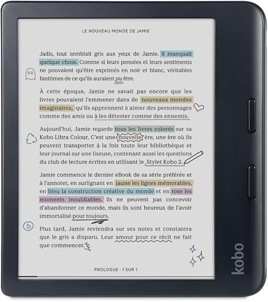 Kobo Libra Colour | eReader | 7" Glare-Free Colour E Ink Kaleido 3 Display | Dark Mode Option | Audiobooks | Waterproof (Black)