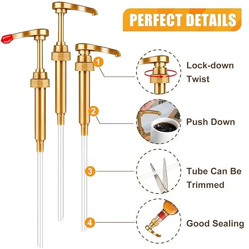 Miniatura 4 de 12 bombas de jarabe, bomba amarilla con 20 tapas rojas, bombas para botellas de jarabe, se adapta a botellas de 22.3 onzas líquidas, bombas para