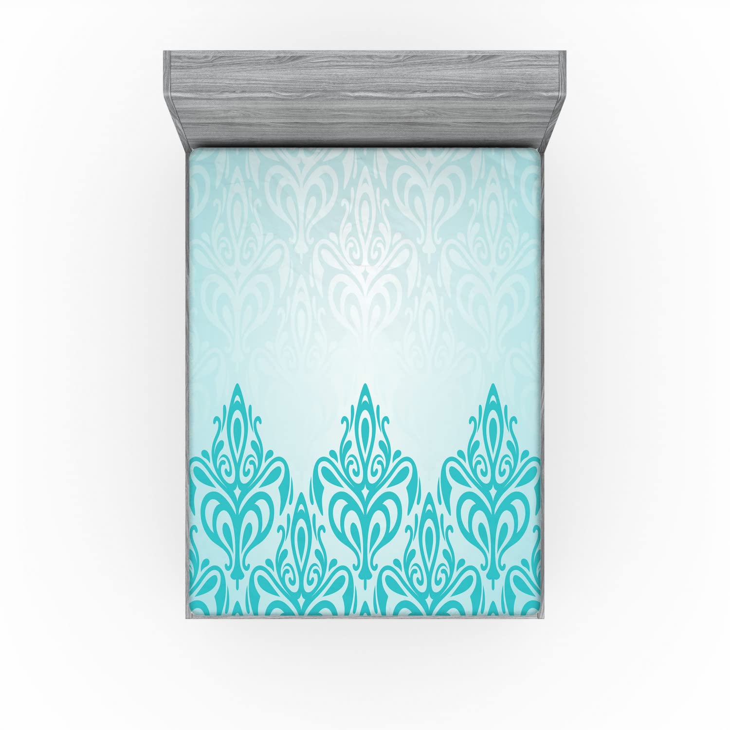 Ambesonne Blue Seafoam 2 Pack Fitted Sheet, European Victorian Design, Bed Cover All-Round Elastic Deep Pockets 2 Pieces, Package Contains 2 California King Fitted Sheets, Blue Seafoam