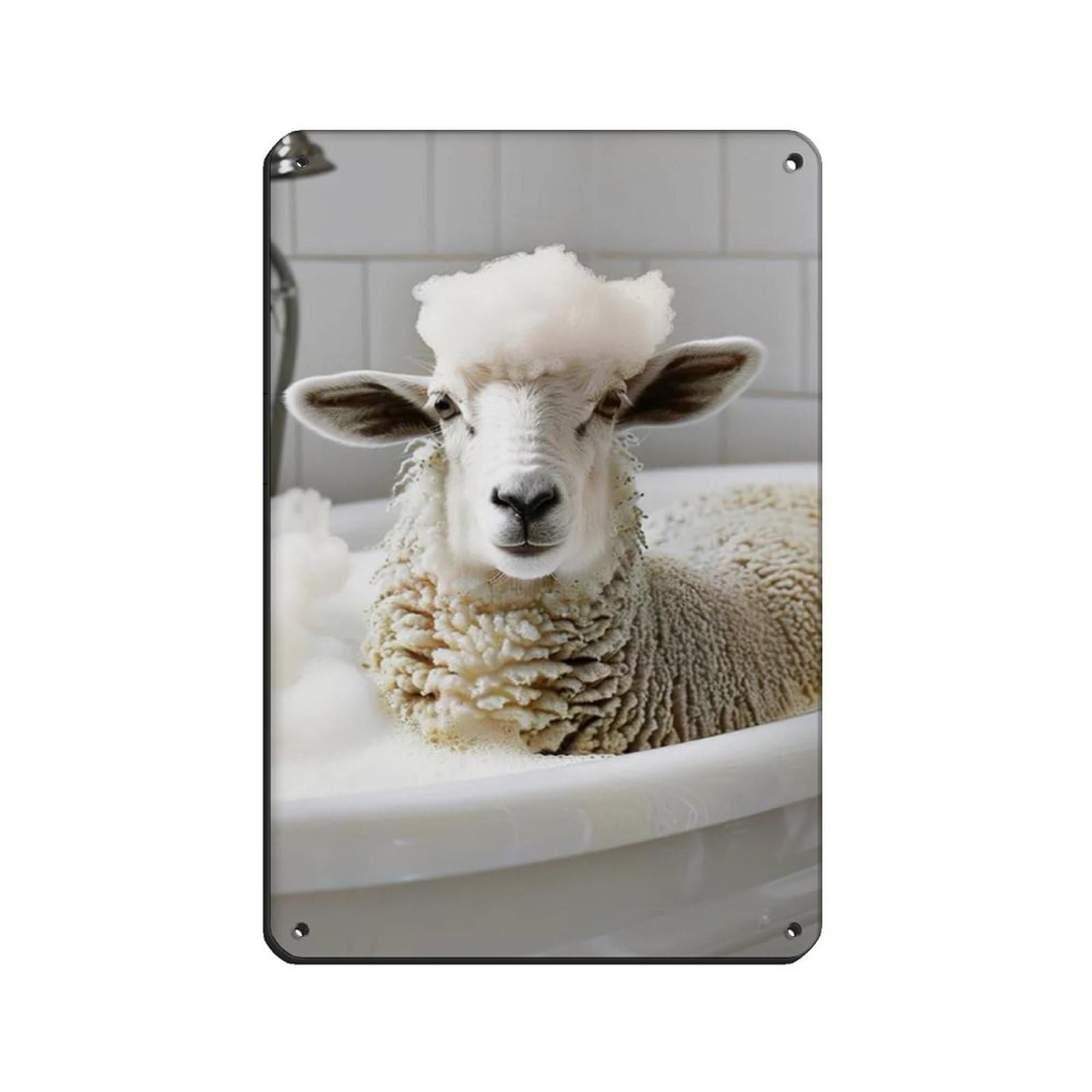 Funny Sheep in Bathtub Art Retro Poster Metal Tin Sign Chic Art Retro Iron Painting Bar People Cave Cafe Family Garage Poster Wall Decoration 8x12inch(20x30cm)