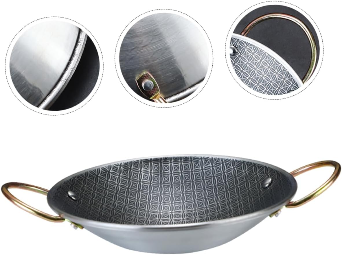 Healifty Stainless Steel Paella Pan Double Handle Hot Pot Portable Kitchen Cookware Non Slip Scald Cooking Pot Welded Handles for Easy Carry and Safe Use