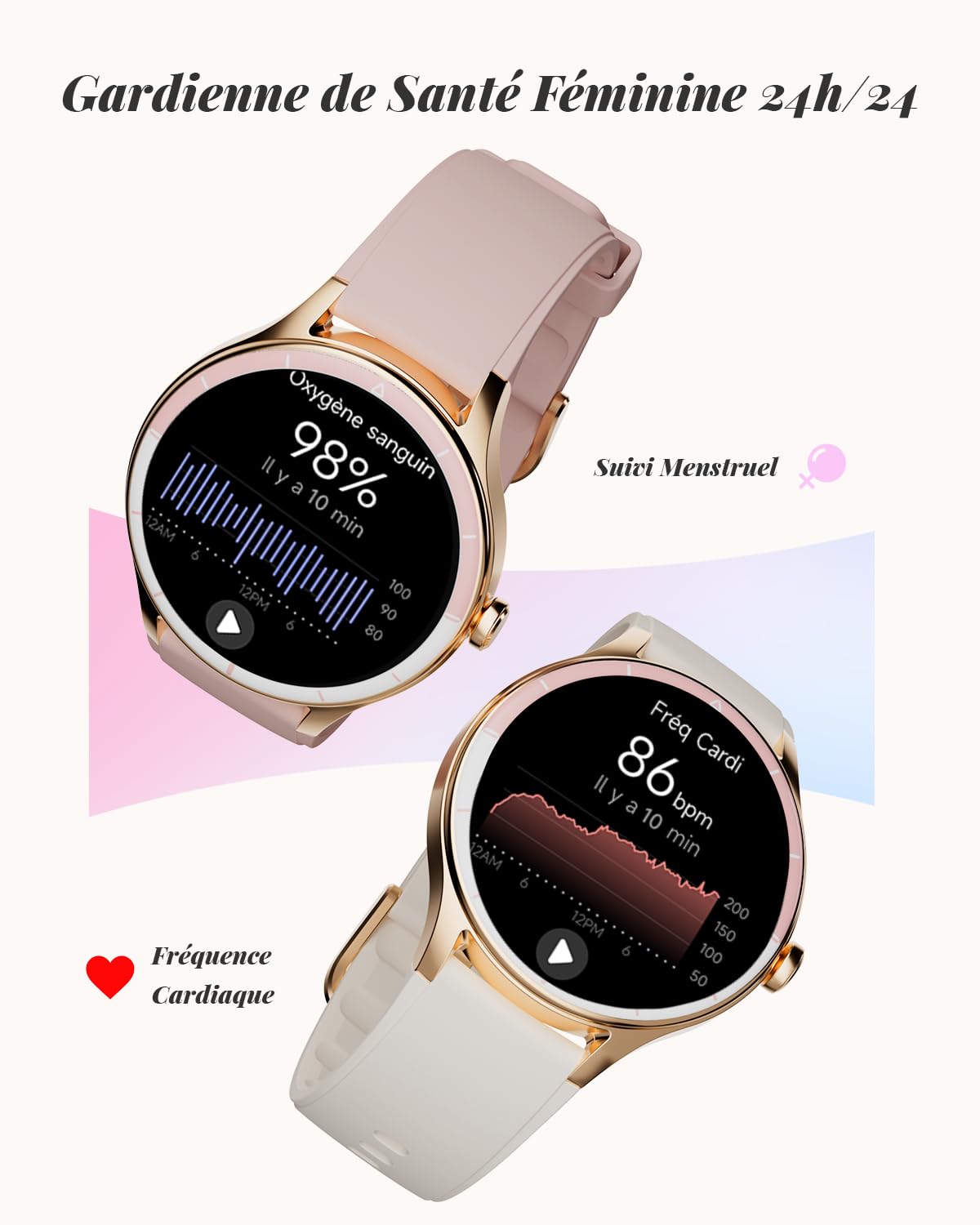 TOOBUR Montre Connectée Femme, 40mm Montre Sport, Étanche IP68, Beige | 100+ Modes Sportives, Compatible Android/iOS, Répondre Appels, Montre Connectée Santé/Cardio/Sommeil, Smartwatch Podometre