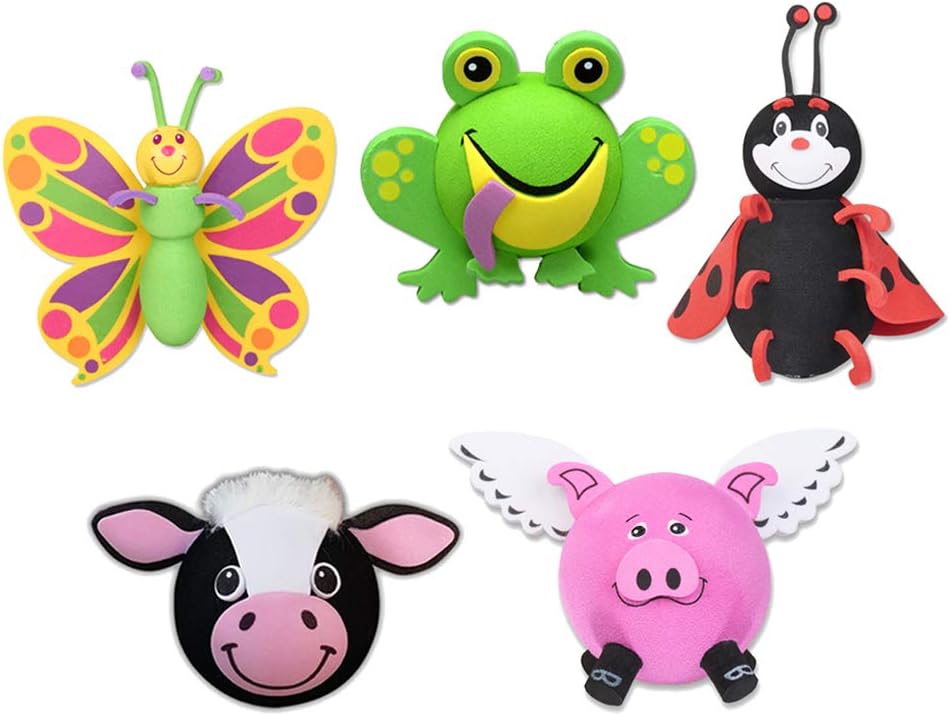 Assorted Animal Pack - Car Antenna Toppers/Auto Mirror Danglers/Dashboard Accessories (Butterfly, Frog, Ladybug, Cow, Flying Pig) (Pack of 5)